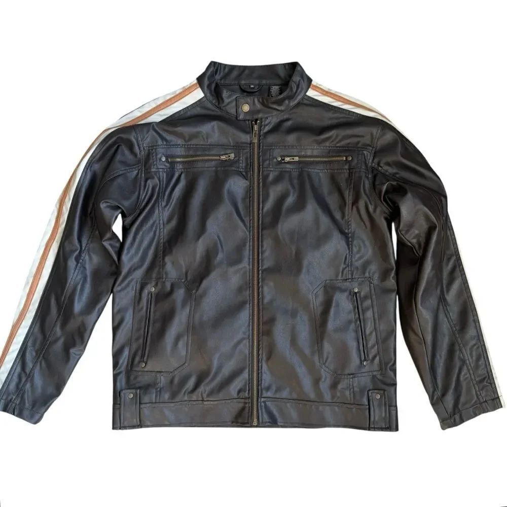 Men's Distortion Custom Rags Dark Brown Eco Leather Jacket XXL